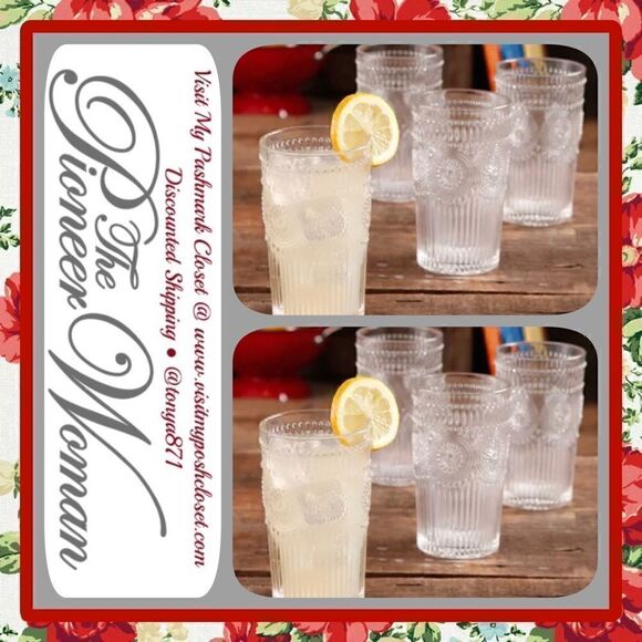 🦋 New Pioneer Woman Adeline 16-Ounce Footed Glass Tumblers, Set of 8, Clear - Picture 3 of 10